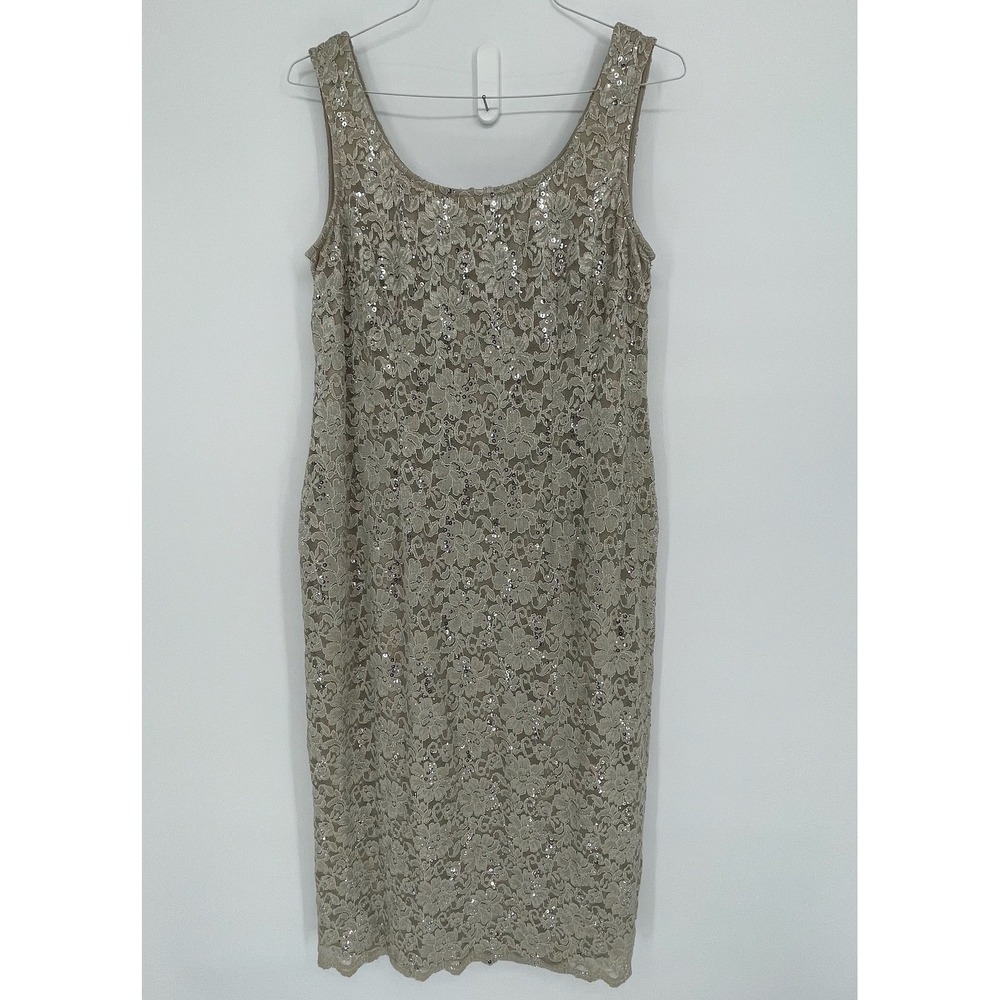 R & M Collection Women's Beige Lace Crochet Overlay Sheath Dress Size 16